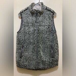 THREAD & SUPPLY Sherpa Vest Women’s M Gray‎ Full Zip Boho Pockets Fluffy Soft